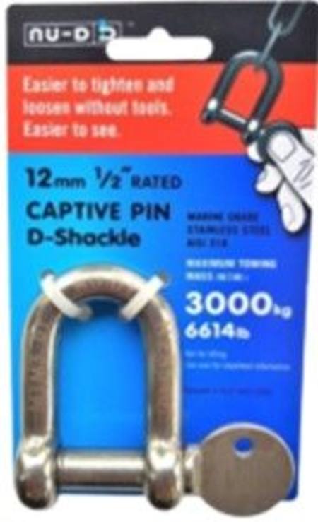 Buy 12MM x 3000KG CAPTIVE PIN STAINLESS STEEL EASY TIGHTEN D SHACKLE in NZ. 