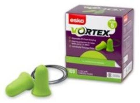 ESKO VORTEX BELL SHAPED GREEN CORDED EARPLUGS BOX OF 100 PAIRS