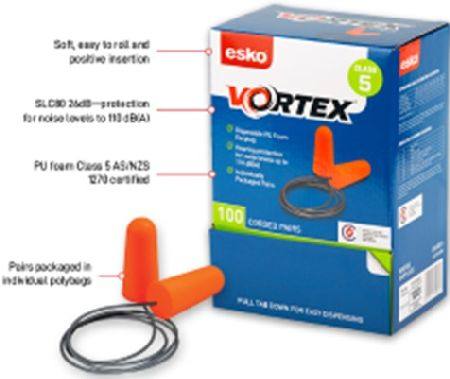 Buy ESKO VORTEX EARPLUGS ORANGE CORDED BOX OF 100 PAIRS in NZ. 