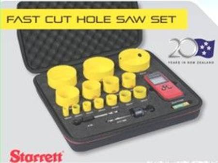 STARRETT 14pc FAST CUT HOLE SAW KIT 16-92mm WITH STUD FINDER